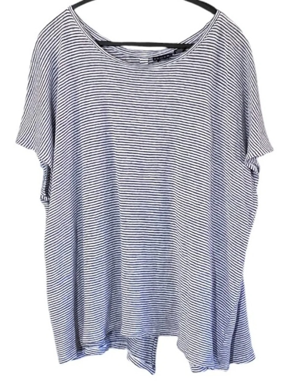 Tahari 100% Linen Striped Tunic Blouse Sz 3X Stretchy Coastal Beachy Nautical